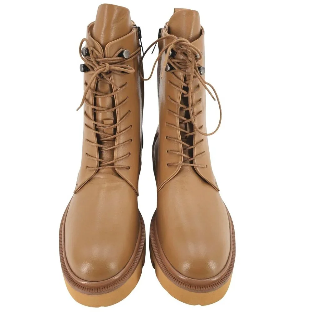 NEW Koio Italy Women 11 Fawn Beige Leather Cortina Combat Boots Handmade Shoes - Picture 10 of 16